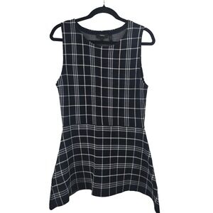THEORY‎ Women's Large Navy Checkered Sleeveless Nylon Knit Peplum Top
